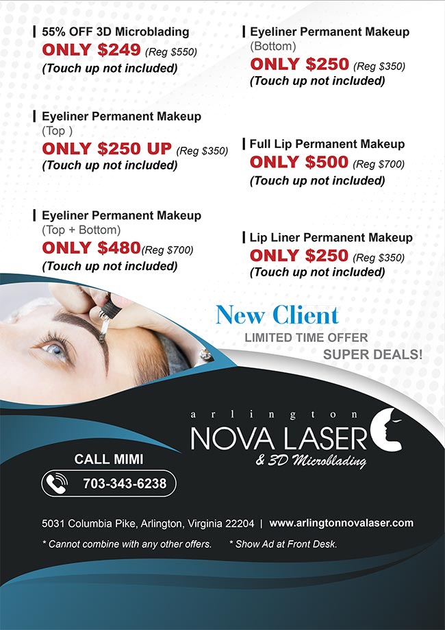 3D Microblading Arlington Nova Laser of Arlington, VA Semi Permanent Makeup, Eyeliner, Lipliner